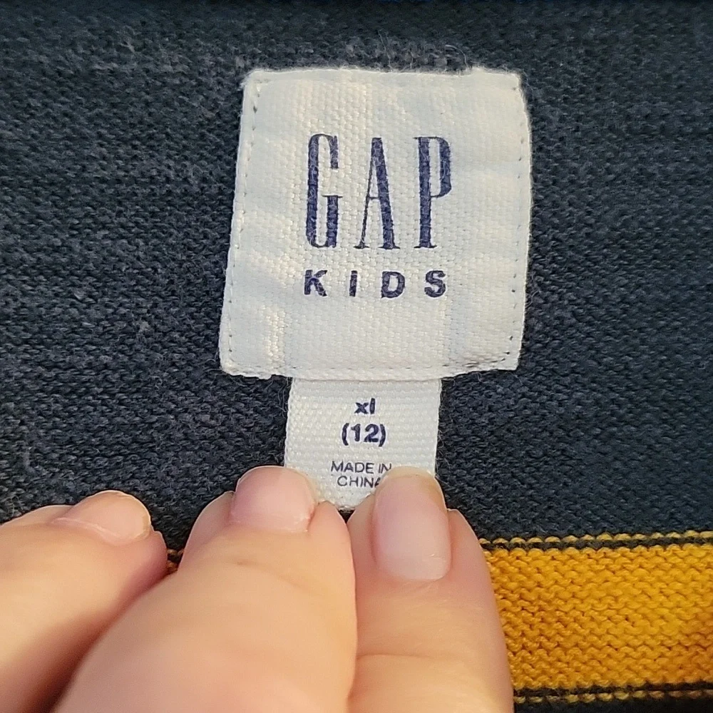 Gap green navy gold striped cotton sweater xl